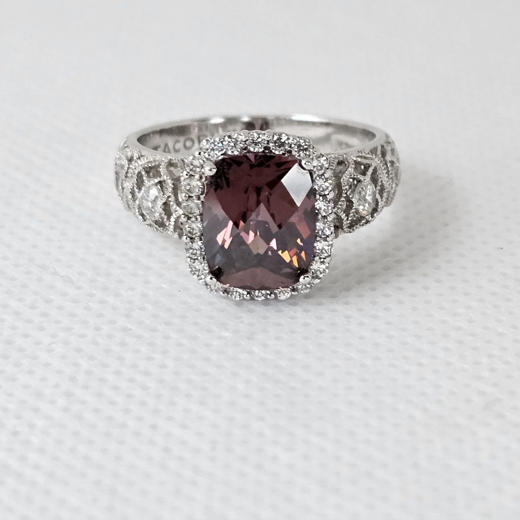 Authentic Tacori Iv Blush Tourmaline & Diamond Simulants Sterling Silver Sz 7.5